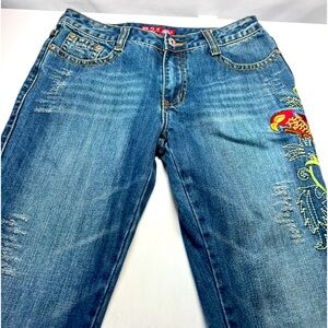 Vintage Moguitou MGT fashion brand distressed Embroidered Straight Low Rise 28